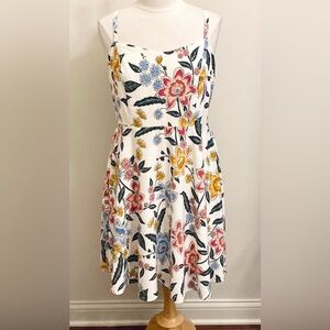 2/$30 Old Navy Cami White Green Floral Sleeveless Fit & Flare Lined Mini Dress L